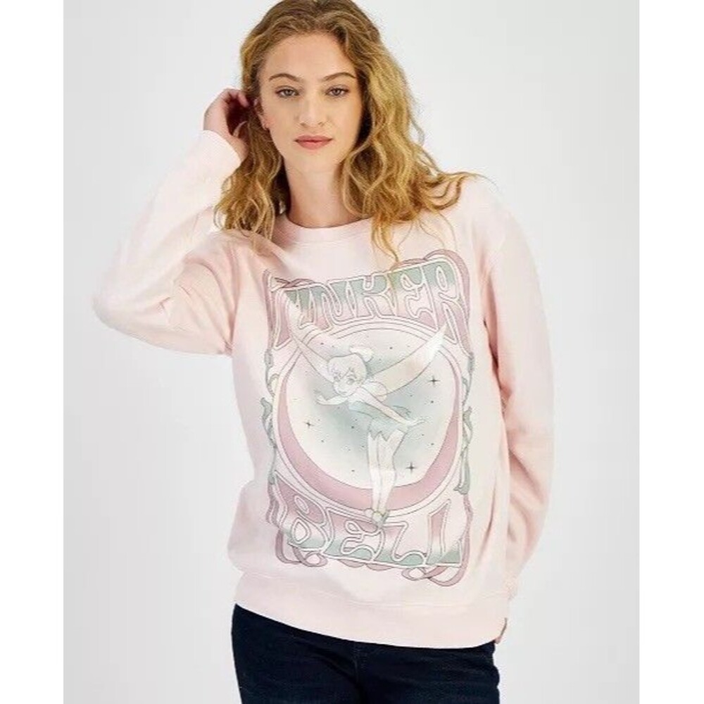 Disney Tinkerbell Juniors Sweatshirt Pretty Pink Fairy Sz XS